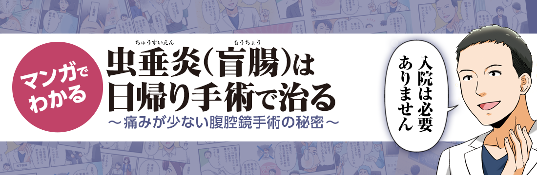 虫垂炎（盲腸）は日帰り手術で治る漫画バナー